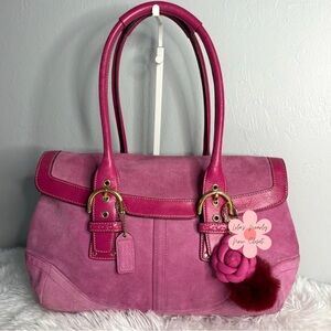y2k COACH Vintage 2004 Pink Hampton Suede SOHO Flap Satchel